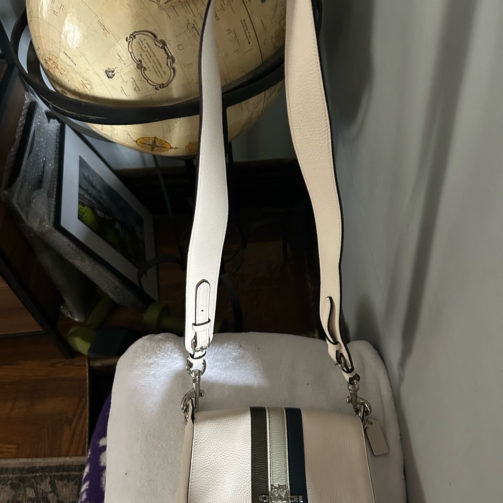 White Crossbody Shoulder Bag with Striped Accent